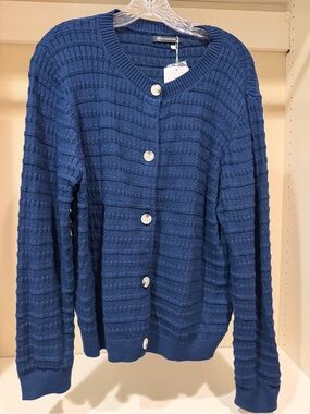 Women’s Textured Button-Front Cardigan in Blue